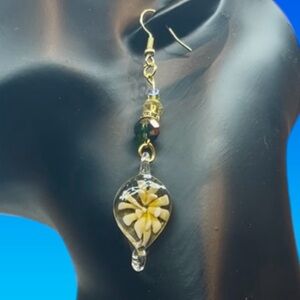 603.  Floral Glass Lamp Earrings w/ Swarovski detail